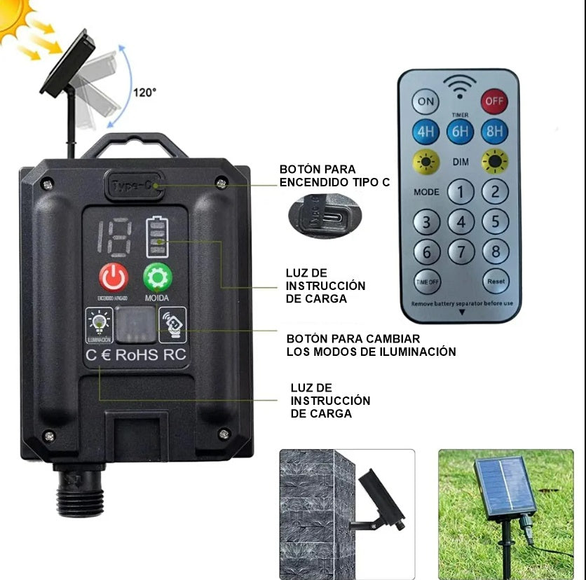 GUIRNALDA CARGA SOLAR Y ENCHUFE 10 METROS - 20 FOCOS